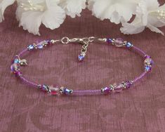 Handmade Purple Crystal Silver-Plated Anklet, Purple Anklet, Silver-plated Anklet, Custom Anklets, Crystal Anklet by SWCreations #GemstoneAnklet #HandcraftedAnklet #CustomAnklet #anklets #SterlingAnklet #9InchAnklet #PurpleAnklet #BeadedAnklet #BeadAnklet #anklet Adjustable Purple Anklets, Handmade Purple Anklets As Gift, Adjustable Purple Anklets As Gift, Purple Anklet, Beautiful Anklet, Crystal Anklet, Coin Pendant Necklace, Diy Wire Jewelry, Purple Crystal