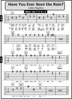 guitar tabs with the words, have you ever seen the rain? and an image of