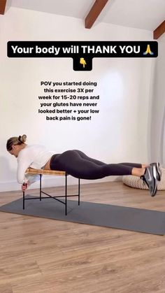 a woman is doing an exercise on a yoga mat with the words, your body will thank you