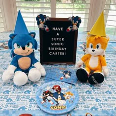 sonic the hedgehog birthday party decorations and stuffed animals