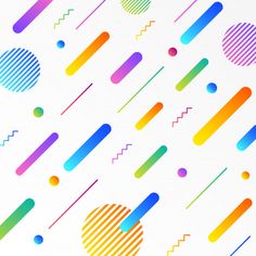 colorful lines and dots on a white background