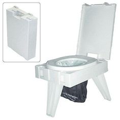 a white toilet sitting on top of a plastic chair