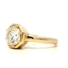 1.61 CT Round Brilliant Octagonal Engagement Ring in Yellow Gold - Etsy Gia Certificate, Platinum Rose Gold, Ring Making, Sapphire Solitaire, Round Cut Engagement Rings, Shop Engagement Rings, Diamond Set, Mens Wedding Bands, Round Brilliant Cut Diamond