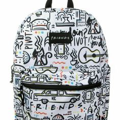 Friends F.R.I.E.N.D.S Comic Printed 16" Backpack Book Bag 90's Tv Show Central Perk Measures 16''X12''X5'' New With Tag Friends Backpack, 90s Tv Show, Bff Birthday, School Bookbags, 90s Tv, Xmas List