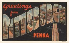 an old postcard with the word greetings from pennsylvania written in large capital letters