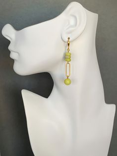 18k gold plated brass hooks with jade and brass. 2 1/2 inches from top of hook. Gold Jade Dangle Jewelry, Gold Jade Earrings, Gold Jade Earrings With Ear Wire, Gold Wire-wrapped Jade Earrings, Gold Jade Wire Wrapped Jewelry, Brass Hooks, Brass Hook, Handmade Wire Jewelry, Wire Jewelry