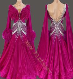 a pink ballroom dress with feathers and beads