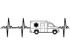 an ambulance is depicted in this black and white image with heartbeats on the side