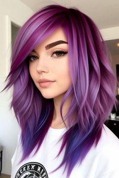 Vivids Haircolor, Magenta Hair Color Ideas, Orchid Hair Color, Colored Money Piece Hair, Vivid Hair Color Ideas, Magenta Hair Color, Purple And Pink Hair, Bright Purple Hair, Magenta Hair Colors