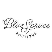 the blue spruce boutique logo is shown in black and white, on a white background