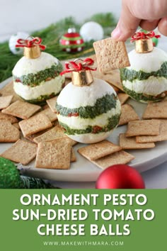 an ornament pesto sun dried tomato cheese balls