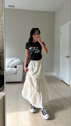 Long skirt
White skirt
Long white skirt
Summer look
Outfit
Aesthetic 
Converse Spring Dress Up Outfits, Big Busted Petite Outfits, Long Skirt Small Top Aesthetic, Grunge Outfits Maxi Skirt, Outfit Inspo 2024 Summer, Style Inspo Grunge, Grunge Skirt Outfit Summer, White Skirt Casual Outfit, Maxi Skirt Outfit With Sweater