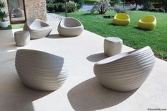 modern outdoor furniture is displayed on the patio