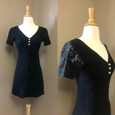 Radley of London Black Mini Dress, Circa 1960s For Sale at 1stDibs Crochet Lace Sleeves, 60s Fashion Women, Short Crochet, V Neck Collar, Purple Maxi Dress, Dress A Line, 60s Dress, 70s Dress, Black Mini Dress