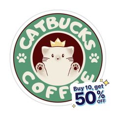 a white cat with a crown on it's head is in the starbucks logo