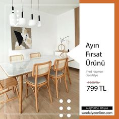 a dining room table and chairs with an advertisement for the furniture store called avan firstat urunu