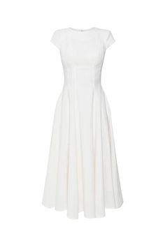 This dress is made from a blend of wool and cotton, giving it the perfect combination of durability and comfort. The classic short-sleeved silhouette is ideal for everyday or special occasions, making it a timeless wardrobe staple. Classic White Knee-length Midi Dress, Luxury Clothes Aesthetic, White A-line Midi Dress With Buttons, Luxury White Dress, Luxury Off-white Midi Dress For Women, Luxury Off-white Short Sleeve Dress, Modest White Dress, Luxury Feminine Off-white Midi Dress, Valentino Red