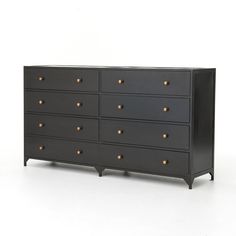 Four Hands Furniture Belmont 8 Drawer Dresser VBEL-F046 Industrial Dresser, Metal Dresser, Metal Chest, Black Dresser, 8 Drawer Dresser, Tall Dresser, Brass Drawer Pulls, Parquetry, Amber Interiors