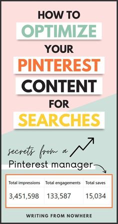 a poster with the words how to optimize your pinterest content for searches