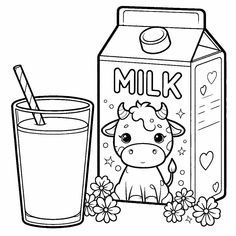 Glass of Milk and Milk Box with Cute Cow 🥛🐄