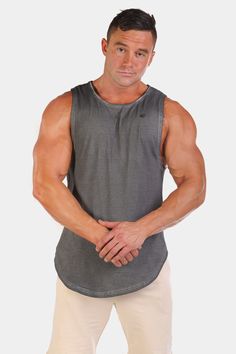 Luxe Flex Muscle Tee - Vintage Washed Gray | Men's Tank Top | Jed North Athleisure Cotton Tank T-shirt, Cotton Tank T-shirt For Athleisure, Cotton Top For Gym In Summer, Cotton Gym Top For Summer, Summer Gym Cotton Top, Summer Cotton Gym Top, Cotton Tank Tops Athleisure Style, Gray Moisture-wicking Tops For Loungewear, Cotton Crew Neck Muscle Tee For Athleisure