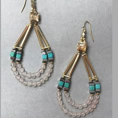 Lead Your Expedition Through The Mall In Style With This Wonderful Beaded Teardrop Shaped Hoops. 3 1/4” Length Fishhook Style Dangle Glass Beads Semi Precious Austrian Crysta Native Earrings, Beaded Jewelry Earrings, Turquoise Rose, Jewelry Designing, Beaded Earrings Diy, Beaded Earring, Earrings Inspiration, Handmade Wire Jewelry, Homemade Jewelry