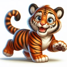 a cartoon tiger is running and smiling