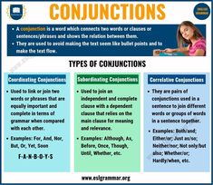 the types of conjunctions in english and spanish are used to help students learn how to use