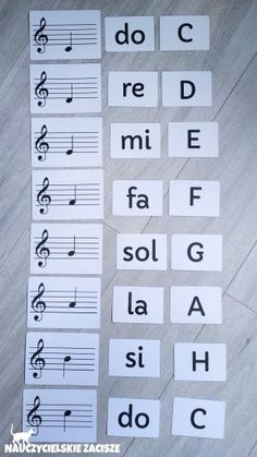 music notes and letters are arranged on the floor to spell out their names for each letter