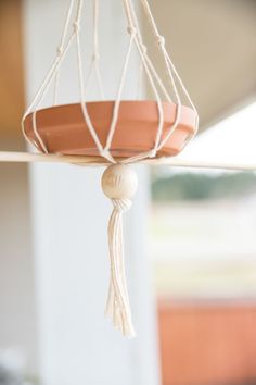 a potted plant hanging from a white string