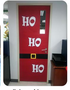 School Office Door Decorating Ideas, Christmas Decor Ideas For Classroom Wall, Christmas Door Decorations Classroom, Santa Door Decoration, Crochet Home Decor Ideas