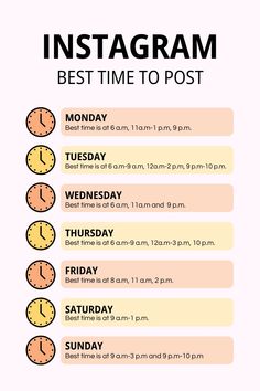 the instagram time to post is displayed on a white background with orange and yellow clocks