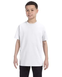 Youth 6.1 oz. Tagless® T-Shirt - WHITE - L | Hanes Youth Authentic-T T-Shirt in White Size Large | Cotton Youth Shirt, Wholesale Shirts, Ash Grey, White T Shirt, Custom Clothes, Custom Tshirts, Heathers, Heavy Cotton, Art Projects