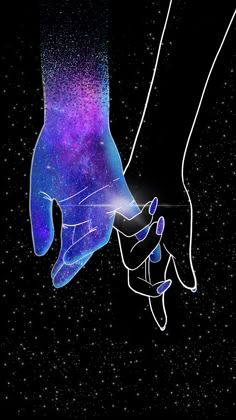 two hands holding each other with stars in the background