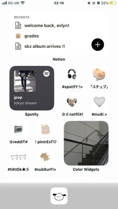 an iphone screen showing different types of items on the phone, including stairs and other things