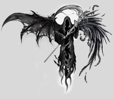 Dark Angel Tattoo, Medium Tattoos, Viking Tattoo Sleeve, Sketch Style Tattoos, Samurai Tattoo Design, Reaper Tattoo, Rune Tattoo, Back Tattoos For Guys, Sketch Tattoo Design