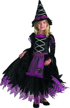 This Fairy Tale Toddler Witch Costume will have your princess stepping out of a fairy tale and living out her fantasy! Fairy tale witch costume includes: Full-skirted dress with attached apron and matching hat. Fairytale Witch, Toddler Witch Costumes, Maleficent Halloween Costume, Halloween Costume Toddler Girl, Up Halloween Costumes, Toddler Girl Halloween, Halloween Costumes For 3, Pumpkin Outfit