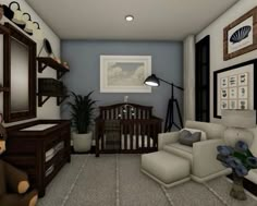 a baby's room is decorated in neutral colors