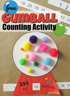 a paper plate with gumball counting activity on it