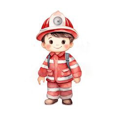 a drawing of a little boy wearing a fireman's uniform