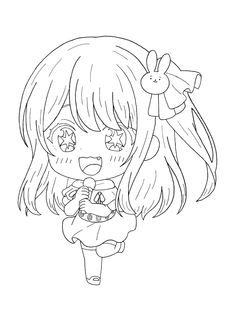 a drawing of a girl with long hair holding a stuffed animal in her hand and looking at the camera