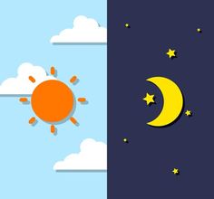 the sun and moon are shown in two different colors