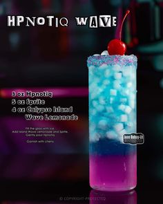 an advertisement for a drink called hypnotio wave with a cherry on top