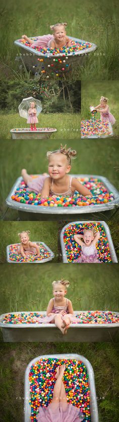 a baby in a pool with lots of sprinkles on it