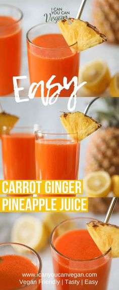 carrot ginger pineapple juice is served in glasses