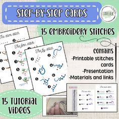 five step by step cards for embroidery stitches