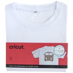 a white t - shirt with the word cricut on it in front of a red box