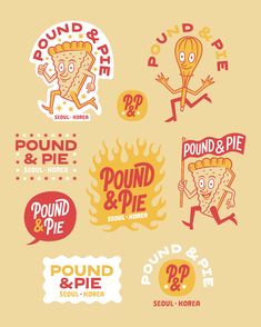 various logos and stickers for pound & pie, seull - kore