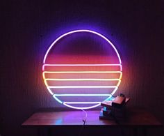 a neon light that is on top of a table