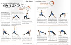 a woman doing yoga poses in the middle of an article about how to open up to joy